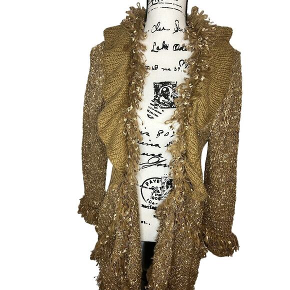 Urban Mango‎ Women Gold Fluffy Sweater Cardigan Size M - Picture 2 of 13